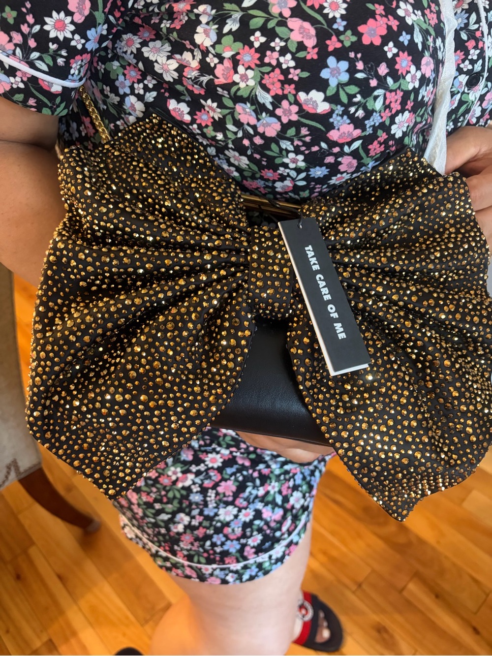 Alice + Olivia Black Clutch with Gold Stud Bow